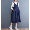 image:imagechouyatou Womens Fall Corduroy Jumper Dress Sleeveless Baby Doll Midi Pinafore Dress with PocketsNavy Blue