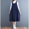 image:imagechouyatou Womens Fall Corduroy Jumper Dress Sleeveless Baby Doll Midi Pinafore Dress with PocketsNavy Blue