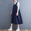 image:imagechouyatou Womens Fall Corduroy Jumper Dress Sleeveless Baby Doll Midi Pinafore Dress with PocketsNavy Blue