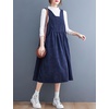 image:imagechouyatou Womens Fall Corduroy Jumper Dress Sleeveless Baby Doll Midi Pinafore Dress with PocketsNavy Blue