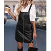 image:imagechouyatou Womens Front Zip Up Suspender Strap Pu Faux Leather A Line Overall Mini Dress with PocketsBlack