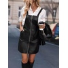 image:imagechouyatou Womens Front Zip Up Suspender Strap Pu Faux Leather A Line Overall Mini Dress with PocketsBlack