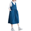 image:imagechouyatou Womens Fall Corduroy Jumper Dress Sleeveless Baby Doll Midi Pinafore Dress with PocketsBlue