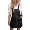 image:imagechouyatou Womens Front Zip Up Suspender Strap Pu Faux Leather A Line Overall Mini Dress with PocketsBlack