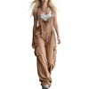 image:imagechouyatou Womens Loose Fit Bib Denim Overalls Wide Leg Jeans JumpsuitsBrown