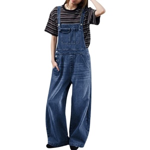 image:imagechouyatou Women Adjustable Strap Denim Bib Overall Wide Leg Jeans JumpsuitBlue