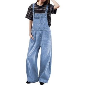 image:imagechouyatou Women Adjustable Strap Denim Bib Overall Wide Leg Jeans JumpsuitLight Blue