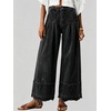 image:imagechouyatou Womens Wide Leg Baggy Jeans Business Casual Pleated Denim PantsBlack