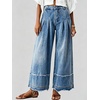 image:imagechouyatou Womens Wide Leg Baggy Jeans Business Casual Pleated Denim PantsBlue