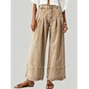 image:imagechouyatou Womens Wide Leg Baggy Jeans Business Casual Pleated Denim PantsKhaki