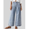 image:imagechouyatou Womens Wide Leg Baggy Jeans Business Casual Pleated Denim PantsLight Blue