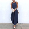 image:imagechouyatou Women Summer Beach Sleeveless Halter Dress Sexy Denim Dress Side Slit Jean Dress Maxi SundressDark Blue