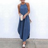 image:imagechouyatou Women Summer Beach Sleeveless Halter Dress Sexy Denim Dress Side Slit Jean Dress Maxi SundressLight Blue