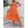image:imagechouyatou Womens Summer Flutter Sleeve Embroidery Eyelet Lace Dress VNeck ALine Beach Sun DressOrange