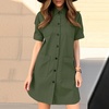 image:imagechouyatou Womens Summer Safari Dress Short Sleeve Button Down Collar Cargo Shirt Dress with PocketsArmy Green