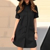 image:imagechouyatou Womens Summer Safari Dress Short Sleeve Button Down Collar Cargo Shirt Dress with PocketsBlack