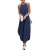 image:imagechouyatou Women Summer Beach Sleeveless Halter Dress Sexy Denim Dress Side Slit Jean Dress Maxi SundressDark Blue