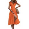 image:imagechouyatou Womens Summer Flutter Sleeve Embroidery Eyelet Lace Dress VNeck ALine Beach Sun DressOrange
