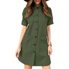 image:imagechouyatou Womens Summer Safari Dress Short Sleeve Button Down Collar Cargo Shirt Dress with PocketsArmy Green