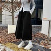 image:imagechouyatou Womens Winter Wool Blend Elastic High Waist A Line Polka Dot Tiered Long Midi Skirt with PocketsBlack
