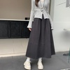 image:imagechouyatou Womens Winter Wool Blend Elastic High Waist A Line Polka Dot Tiered Long Midi Skirt with PocketsDark Grey