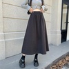 image:imagechouyatou Womens Winter Wool Blend Elastic High Waist A Line Polka Dot Tiered Long Midi Skirt with PocketsDark Grey