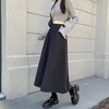 image:imagechouyatou Womens Winter Wool Blend Elastic High Waist A Line Polka Dot Tiered Long Midi Skirt with PocketsDark Grey