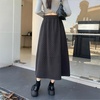image:imagechouyatou Womens Winter Wool Blend Elastic High Waist A Line Polka Dot Tiered Long Midi Skirt with PocketsDark Grey