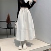 image:imagechouyatou Womens Winter Wool Blend Elastic High Waist A Line Polka Dot Tiered Long Midi Skirt with PocketsWhite