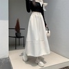 image:imagechouyatou Womens Winter Wool Blend Elastic High Waist A Line Polka Dot Tiered Long Midi Skirt with PocketsWhite