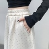 image:imagechouyatou Womens Winter Wool Blend Elastic High Waist A Line Polka Dot Tiered Long Midi Skirt with PocketsWhite