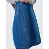 image:imagechouyatou Womens Y2k Zip Up Bubble Denim Skirt High Waist A Line Flowy Midi Jean Skirt with PocketsBlue