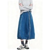 image:imagechouyatou Womens Y2k Zip Up Bubble Denim Skirt High Waist A Line Flowy Midi Jean Skirt with PocketsBlue