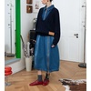 image:imagechouyatou Womens Y2k Zip Up Bubble Denim Skirt High Waist A Line Flowy Midi Jean Skirt with PocketsBlue