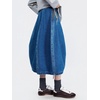 image:imagechouyatou Womens Y2k Zip Up Bubble Denim Skirt High Waist A Line Flowy Midi Jean Skirt with PocketsBlue