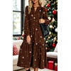 image:imagechouyatou Womens Fall Winter Tiered Flare Floral Print Corduroy DressBrown