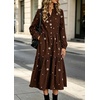 image:imagechouyatou Womens Fall Winter Tiered Flare Floral Print Corduroy DressBrown