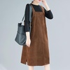 image:imagechouyatou Womens Summer Striped Printed Cotton Dress Loose Flowy A line V Neck Beach Boho Maxi Long DressBrown