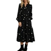 image:imagechouyatou Womens Fall Winter Tiered Flare Floral Print Corduroy DressBlack
