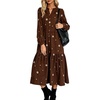 image:imagechouyatou Womens Fall Winter Tiered Flare Floral Print Corduroy DressBrown
