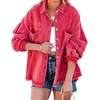 image:imagechouyatou Womens Boyfriend Ripped Holes Frayed Raw Hem Distressed Denim JacketRed
