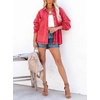 image:imagechouyatou Womens Boyfriend Ripped Holes Frayed Raw Hem Distressed Denim JacketRed