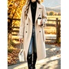 image:imagechouyatou Womens Double Breasted Dressy Wool Coat Belted Trench Pea CoatBeige