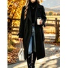 image:imagechouyatou Womens Double Breasted Dressy Wool Coat Belted Trench Pea CoatBlack