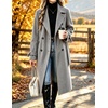 image:imagechouyatou Womens Double Breasted Dressy Wool Coat Belted Trench Pea CoatGray