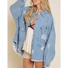image:imagechouyatou Womens Frayed Ripped Holes Long Sleeve Button Down Oversized Denim Trucker JacketLight Blue