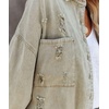image:imagechouyatou Womens Frayed Ripped Holes Long Sleeve Button Down Oversized Denim Trucker JacketLight Green