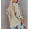 image:imagechouyatou Womens Frayed Ripped Holes Long Sleeve Button Down Oversized Denim Trucker JacketLight Green