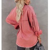 image:imagechouyatou Womens Frayed Ripped Holes Long Sleeve Button Down Oversized Denim Trucker JacketWatermelon Red