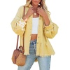 image:imagechouyatou Womens Frayed Ripped Holes Long Sleeve Button Down Oversized Denim Trucker JacketYellow